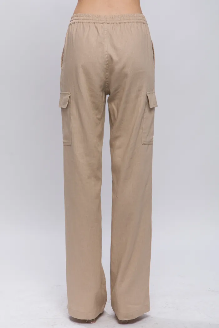 LINEN STRAIGHT LEG CARGO PANTS