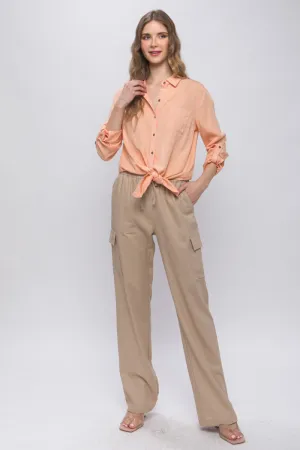 LINEN STRAIGHT LEG CARGO PANTS