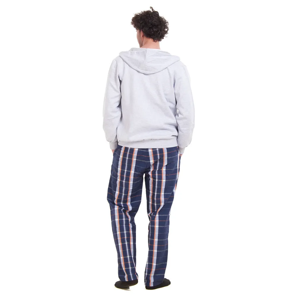 Men Winter Pajama 3 PCS Set Light Grey Sweatshirt  Off-white top  White x Dark Blue Checkered Pants