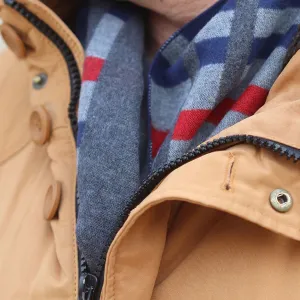 Men's Grey, Blue & Red Soft Striped Winter Scarf