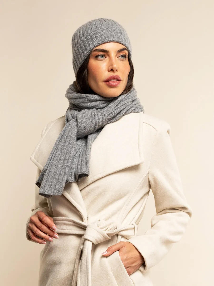 Milano (light grey) - 100% cashmere ribbed beanie (unisex)