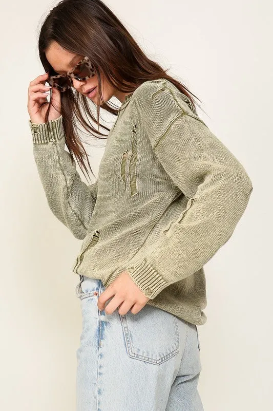 Mineral Wash Distressed Sweater