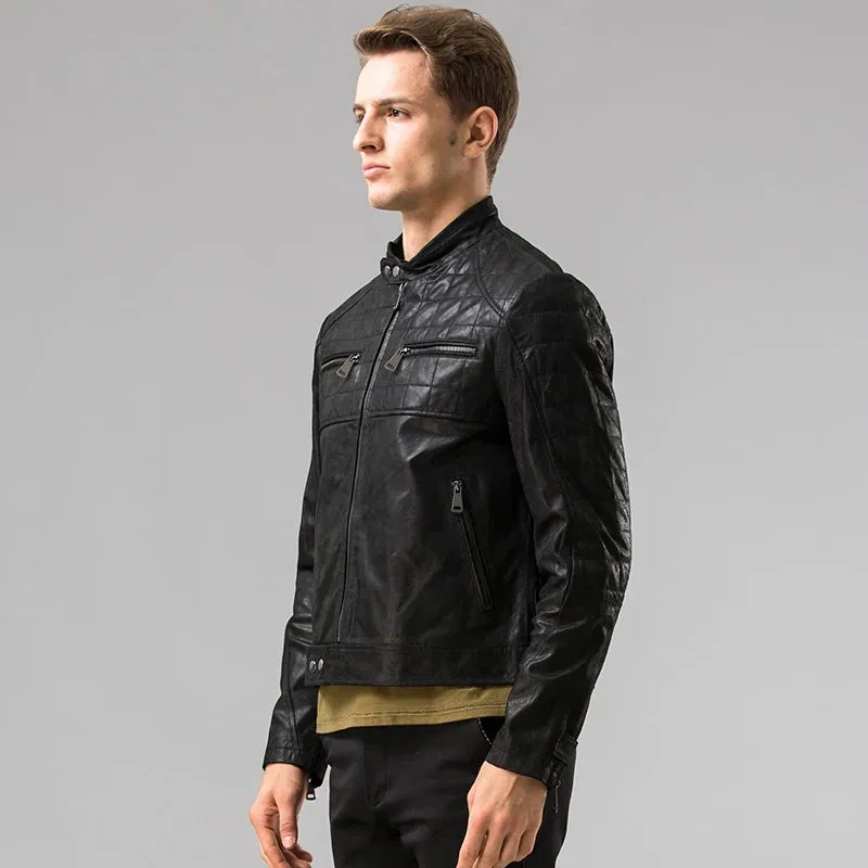 Motorcycle Men's Leather Bomber Jacket