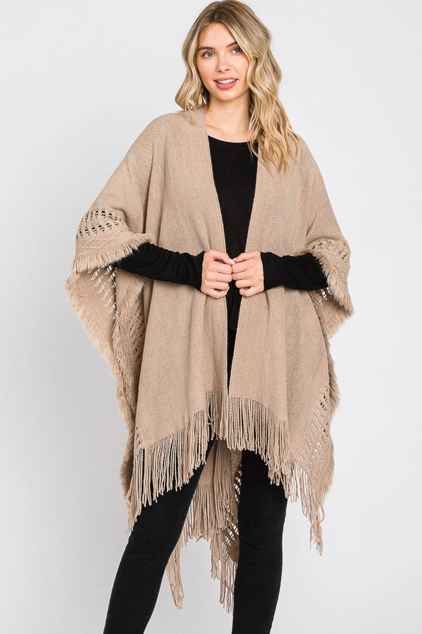 MS0326 Lucy Knit Ruana With Fringe