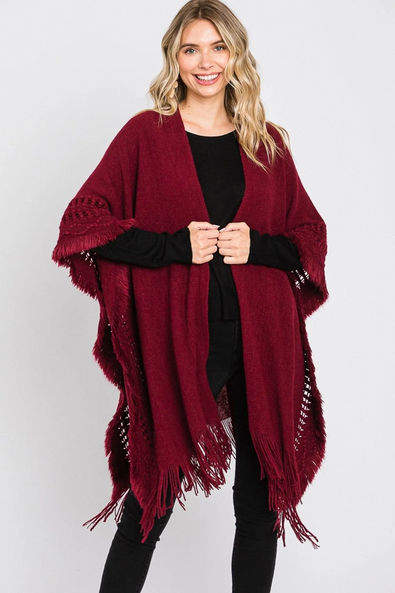 MS0326 Lucy Knit Ruana With Fringe