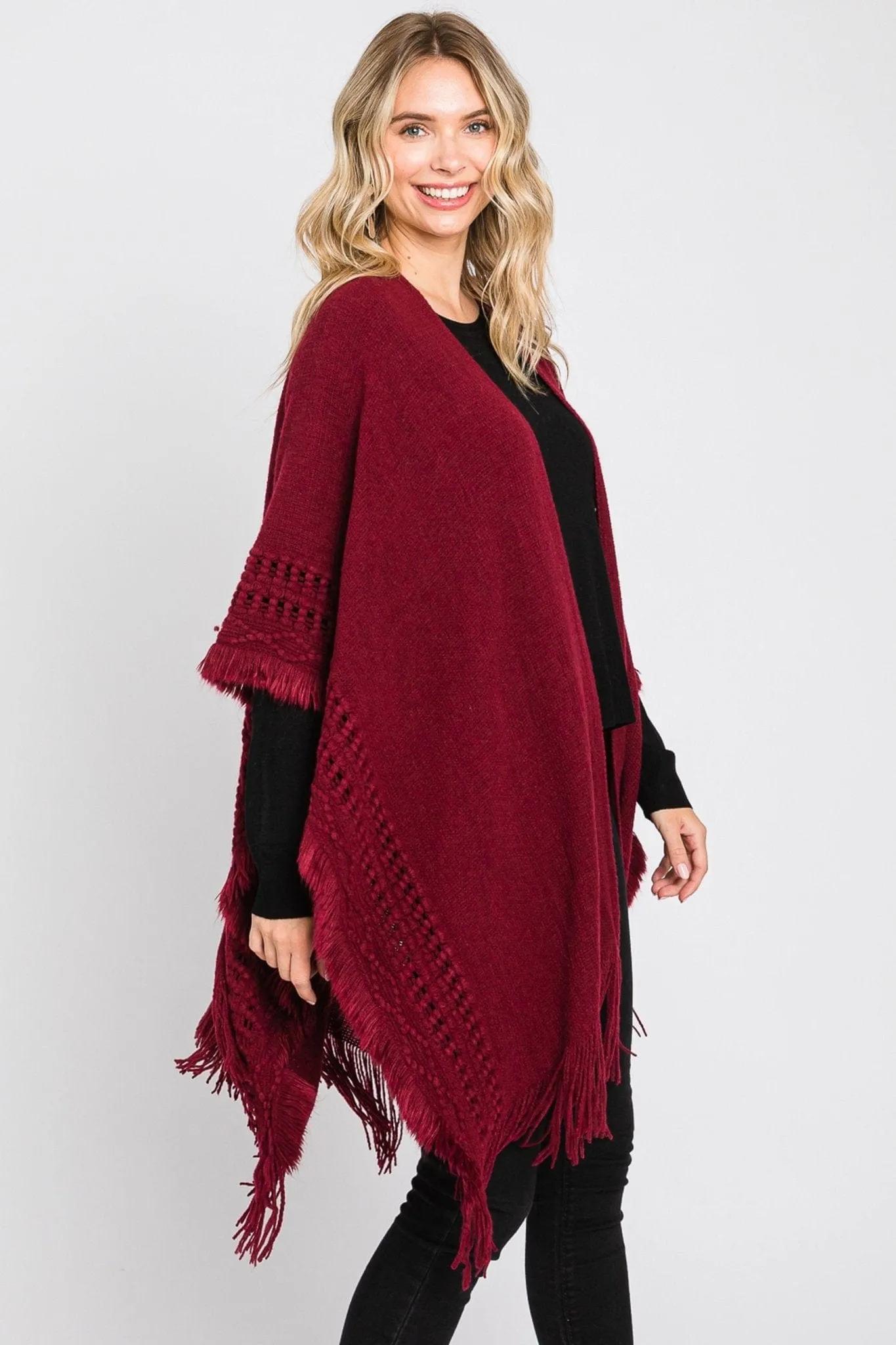 MS0326 Lucy Knit Ruana With Fringe