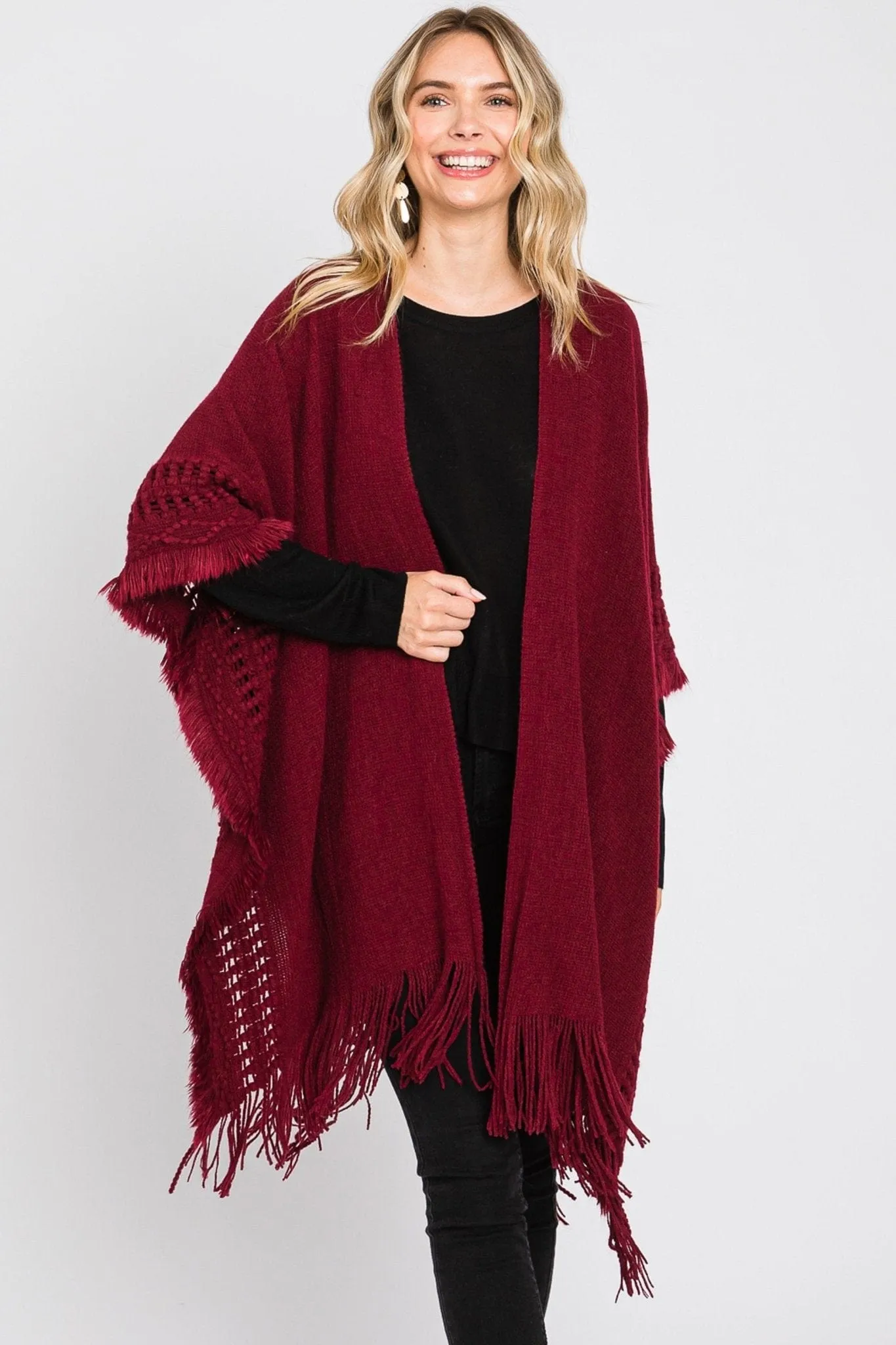 MS0326 Lucy Knit Ruana With Fringe