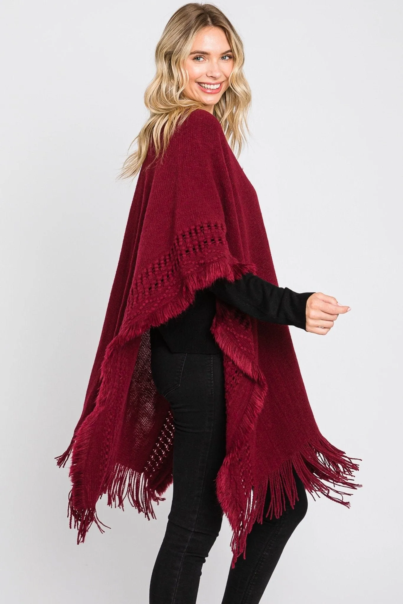 MS0326 Lucy Knit Ruana With Fringe