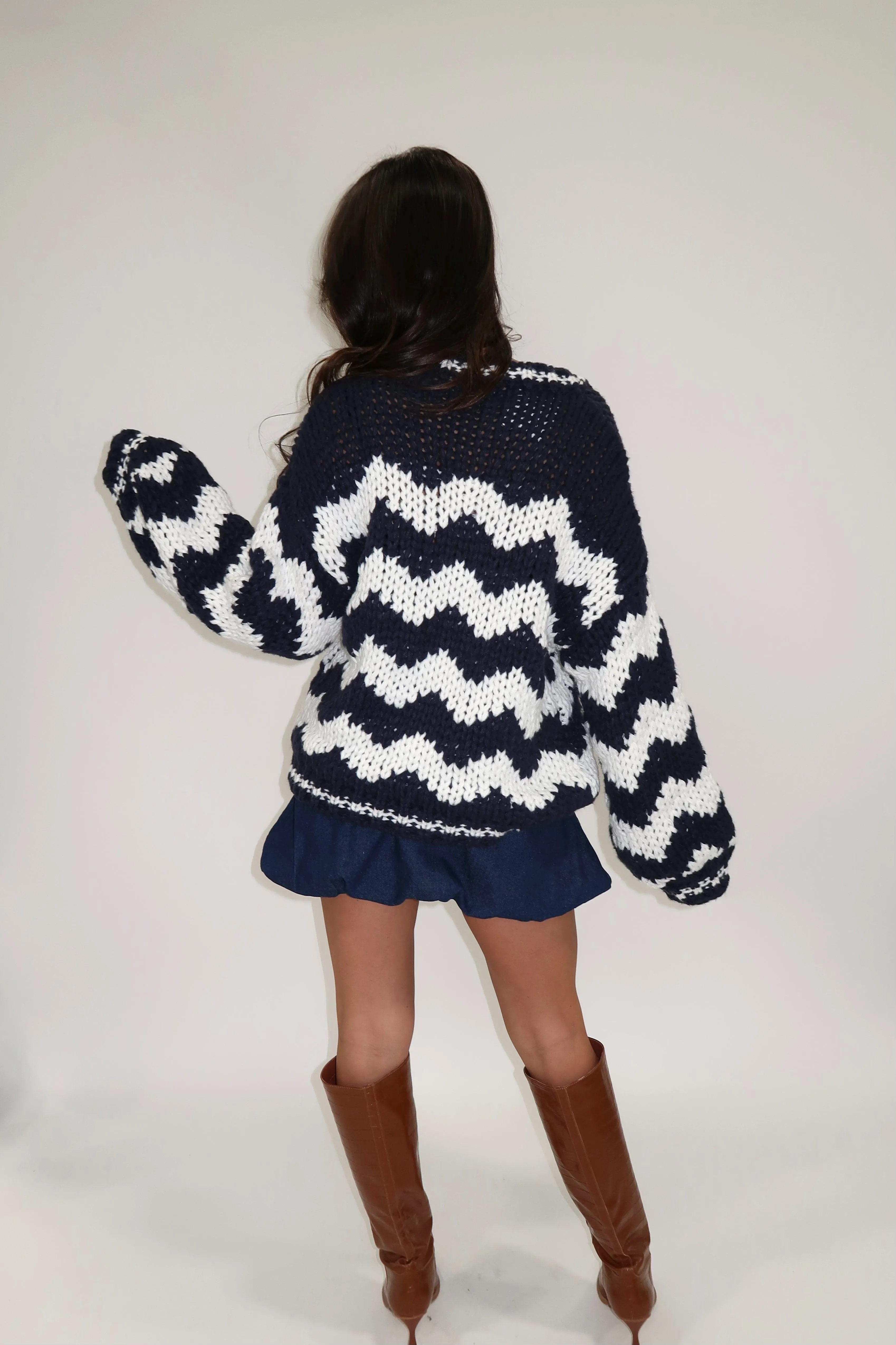 Navy Chevron Knit Sweater