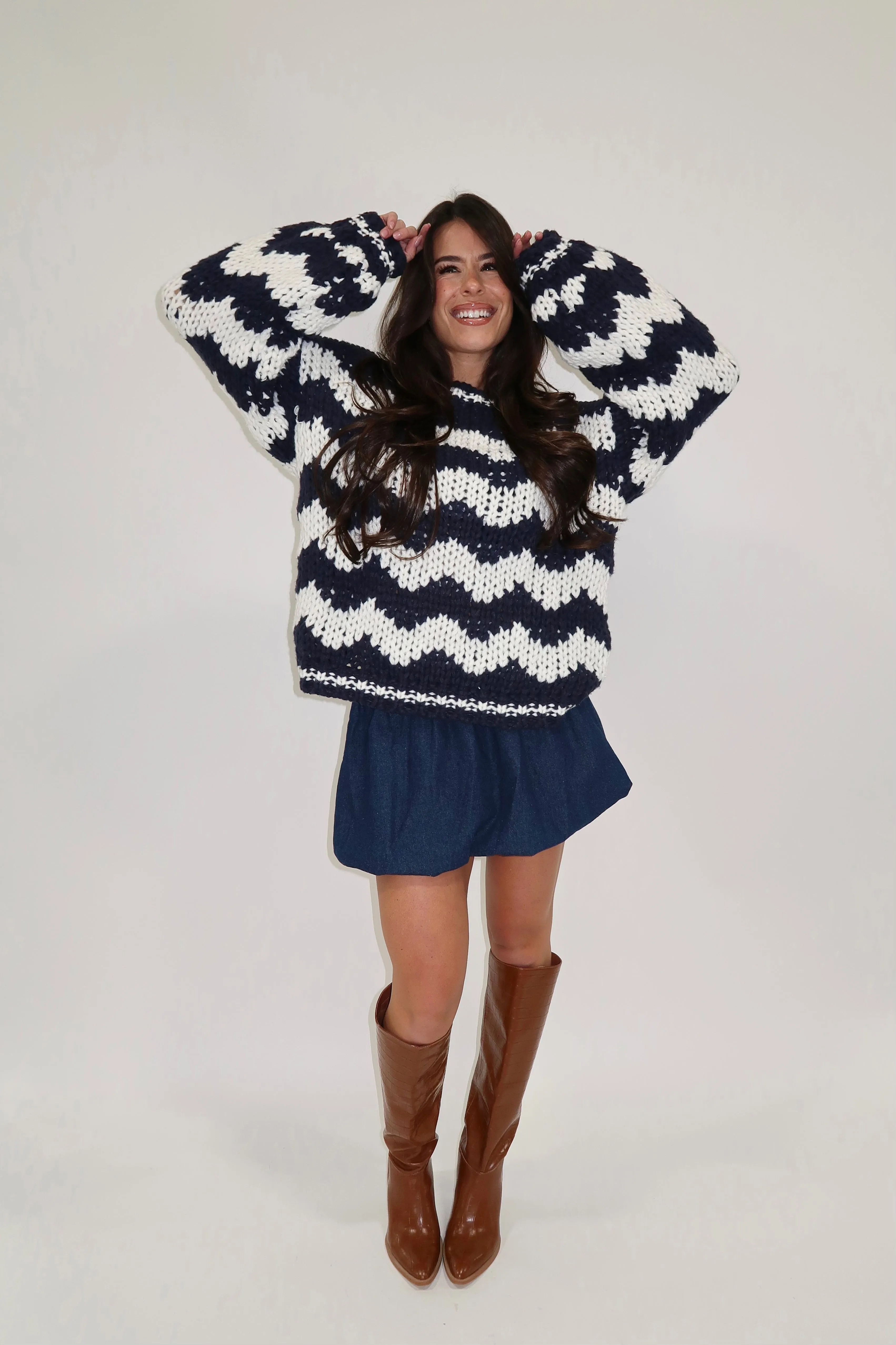 Navy Chevron Knit Sweater