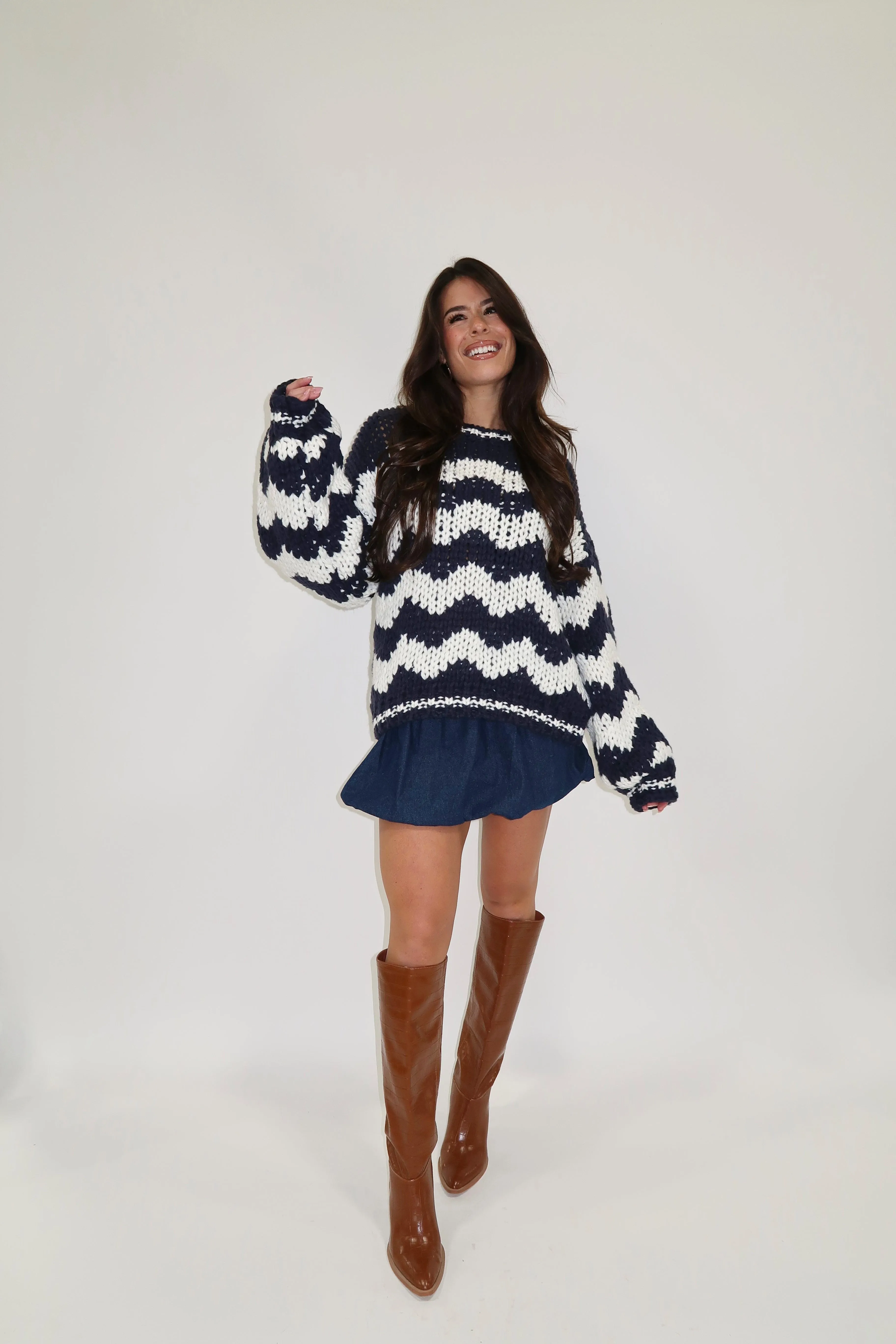 Navy Chevron Knit Sweater