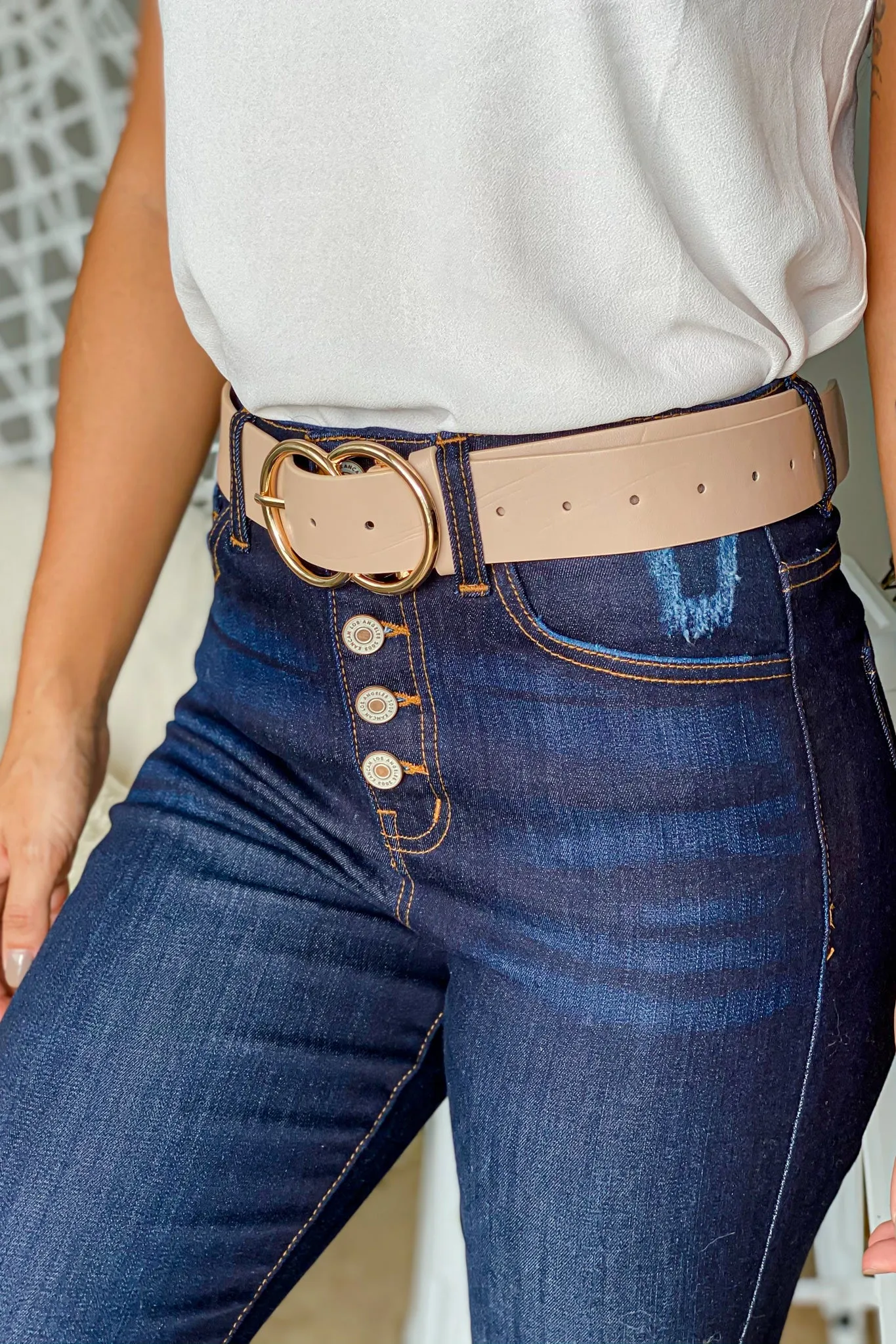 Nude Belt With Gold Buckle