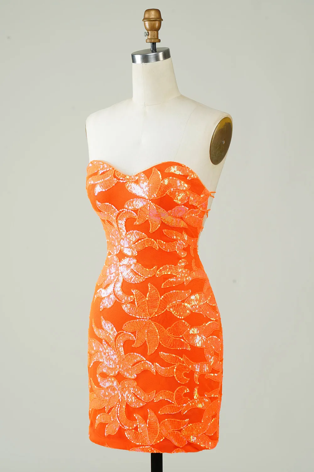 Orange Strapless Tight Homecoming Dress