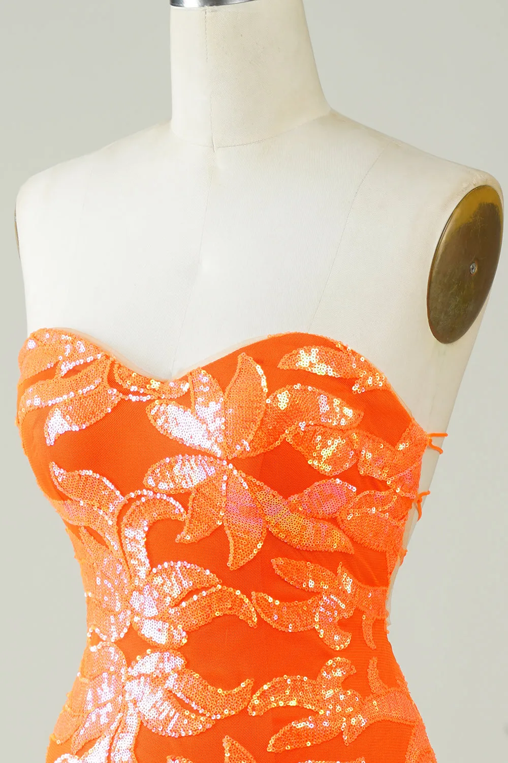 Orange Strapless Tight Homecoming Dress