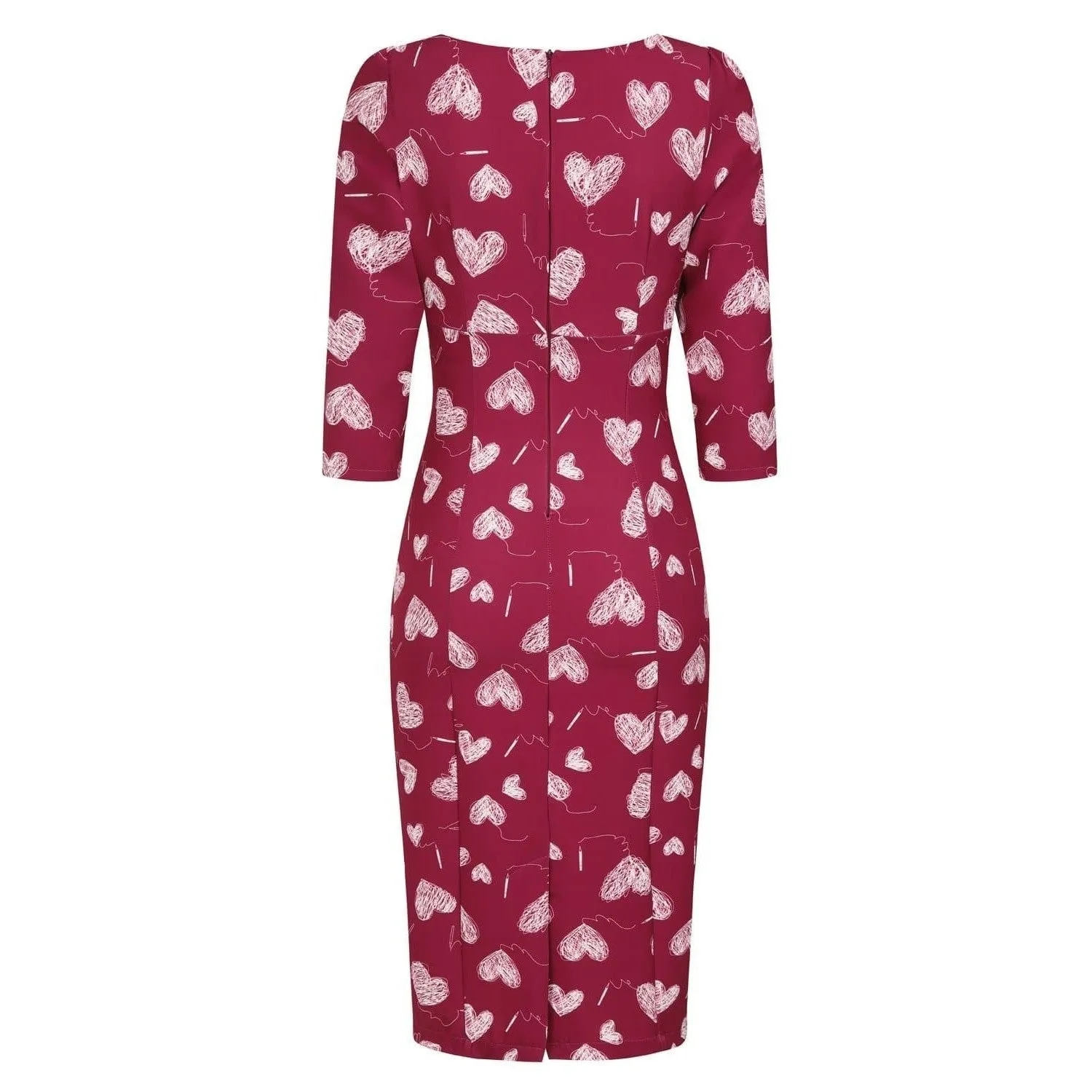 Pink And White Heart Print Wiggle Valentines Pencil Dress