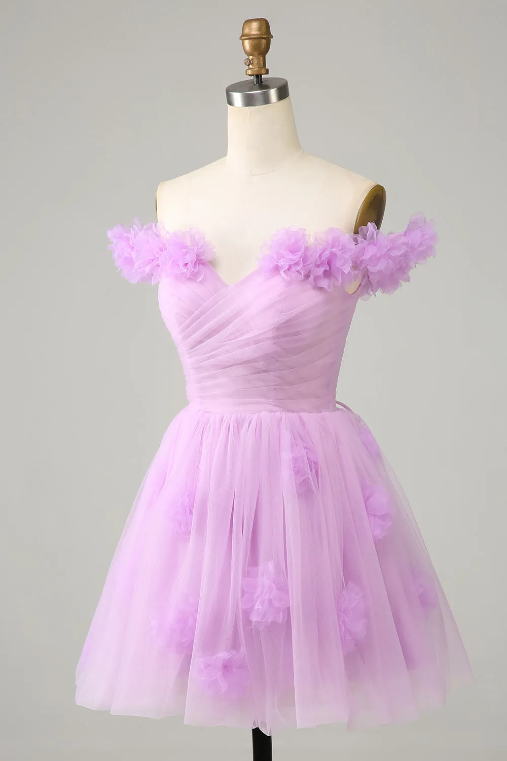 Pink Off-the-Shoulder A-Line Homecoming Dress with Flowers