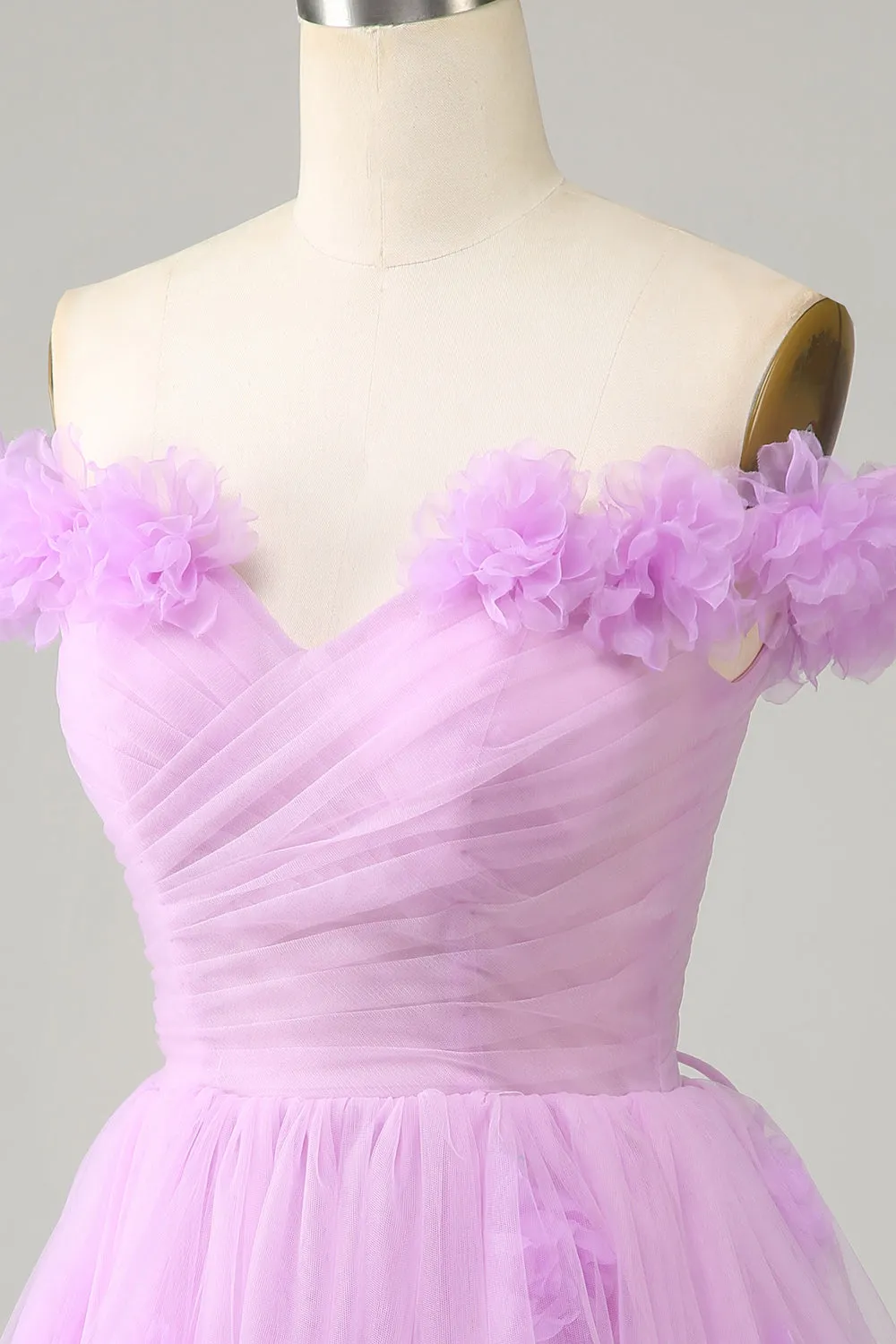 Pink Off-the-Shoulder A-Line Homecoming Dress with Flowers