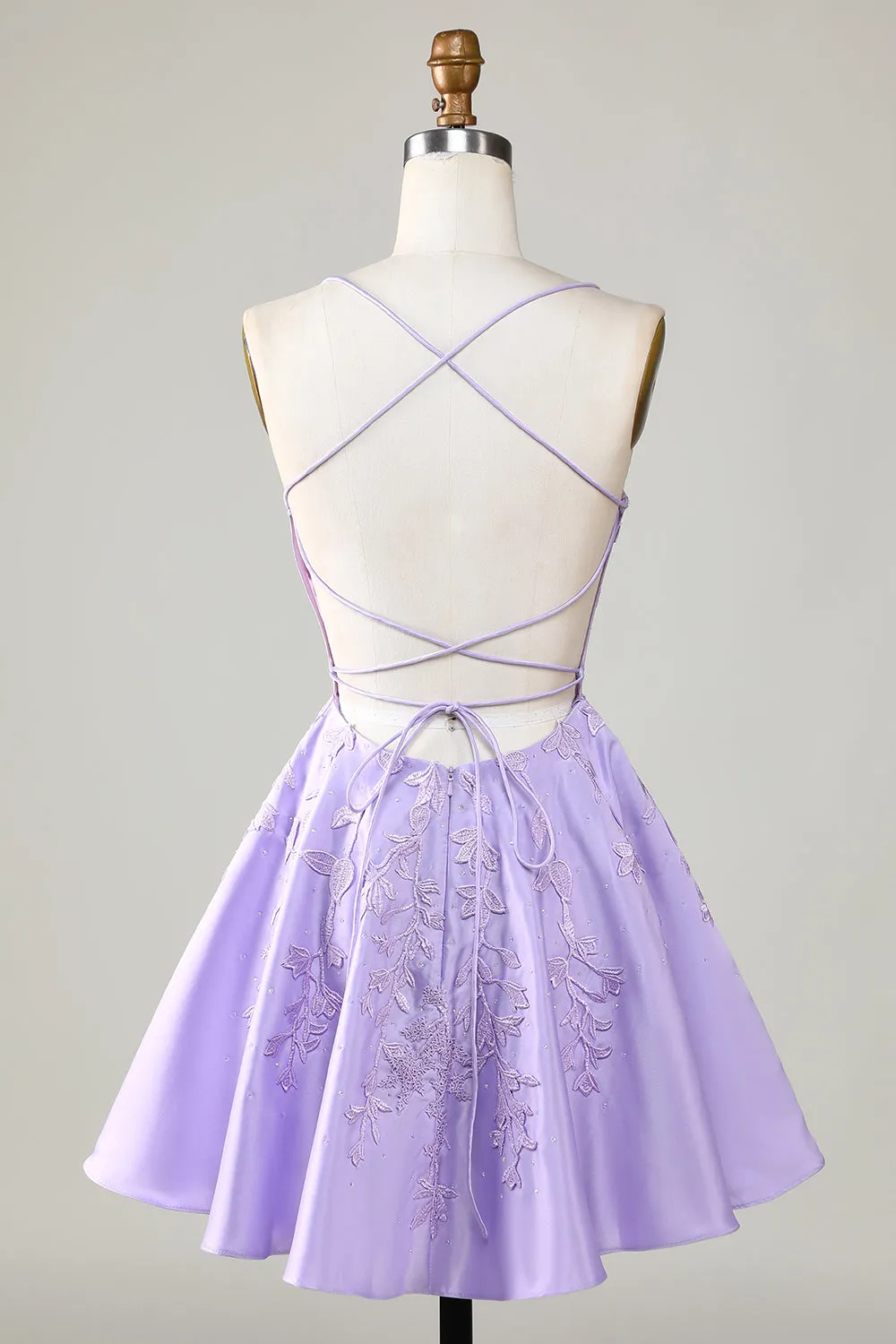 Purple Corset A-Line Satin Short Homecoming Dress with Lace