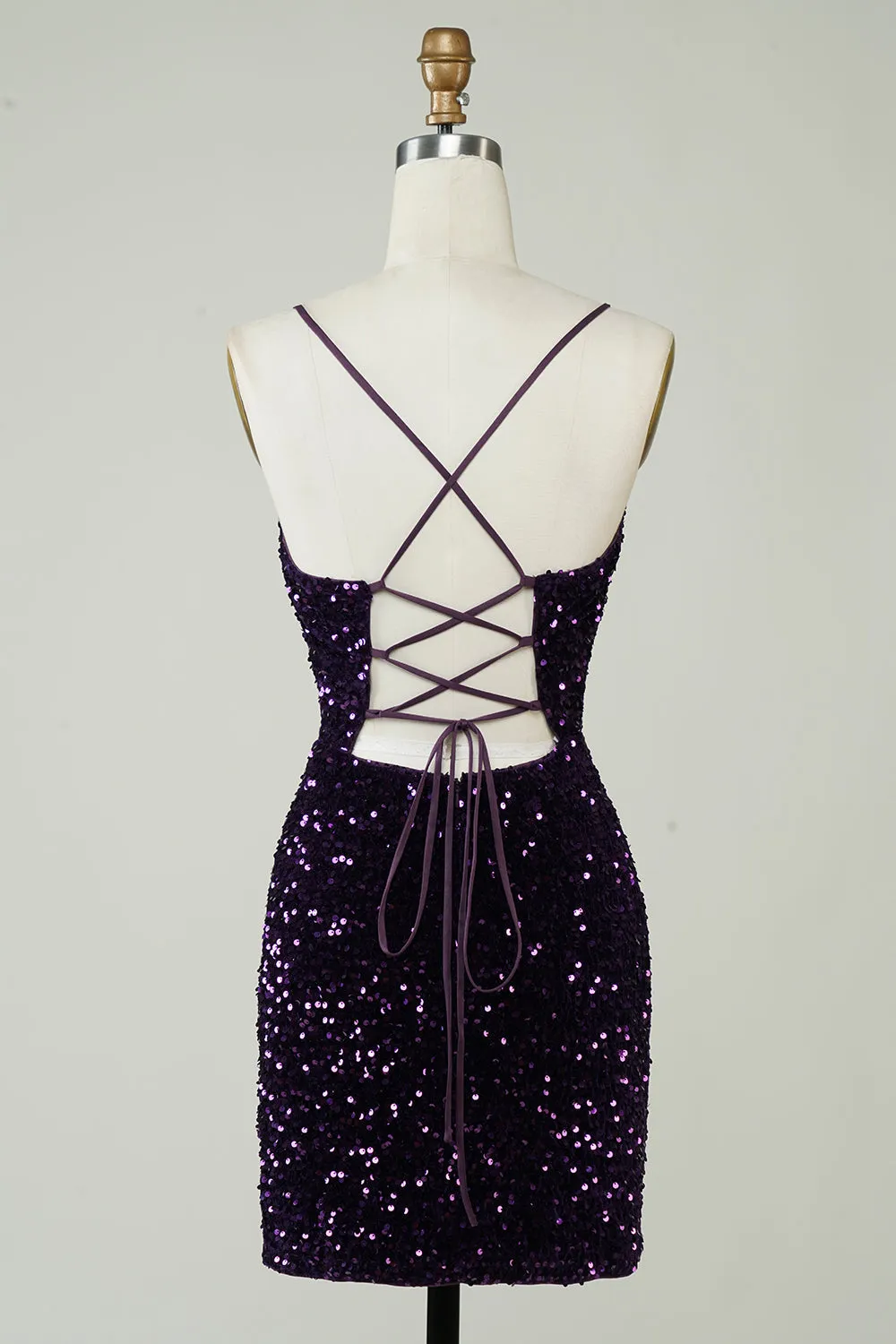 Purple Sparkly Sequin Backless Tight Short Homecoming Dress with Slit