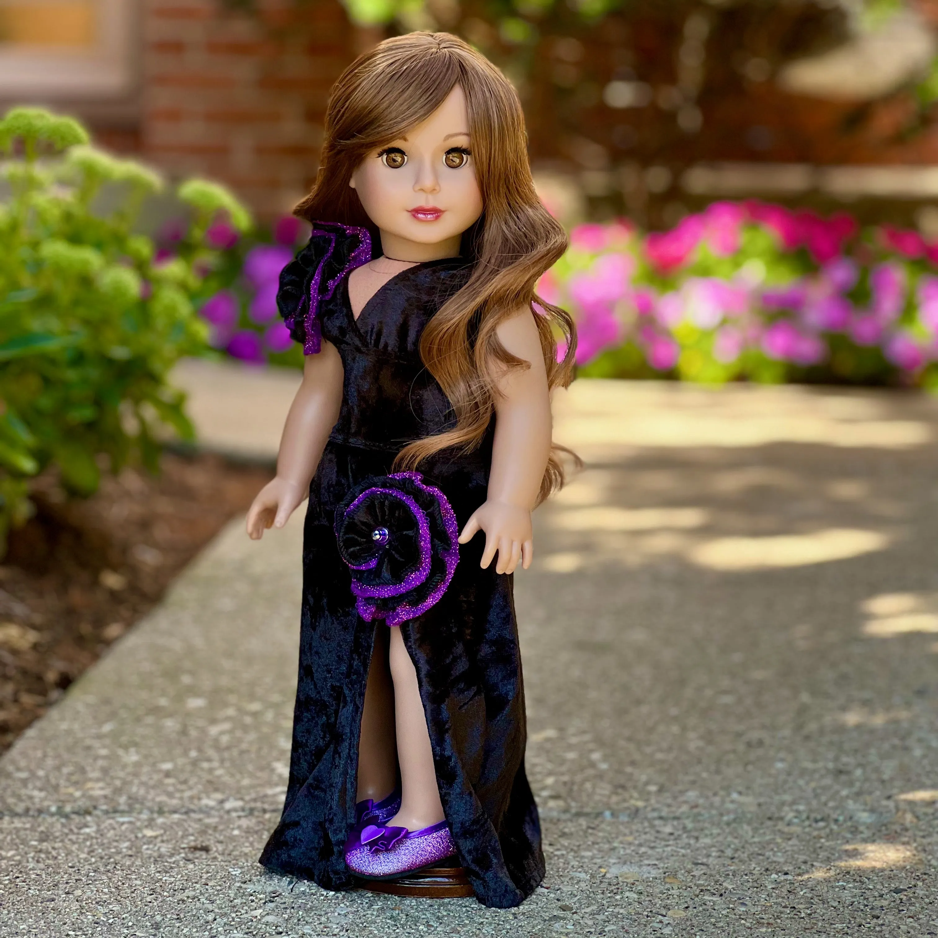 Royal Velvet - 2 Piece Outfit for 18 inch Doll -Black and Purple Gown and Matching Shoes - 18 inch Doll Clothes (Doll NOT Included)