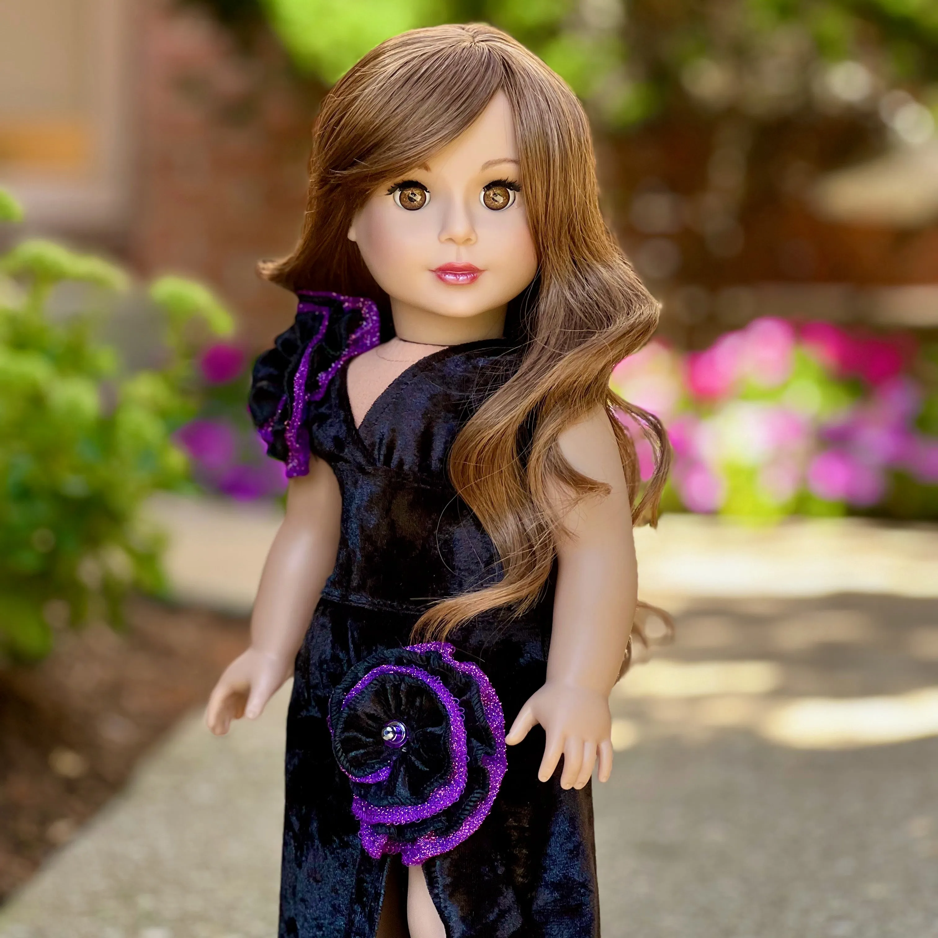 Royal Velvet - 2 Piece Outfit for 18 inch Doll -Black and Purple Gown and Matching Shoes - 18 inch Doll Clothes (Doll NOT Included)