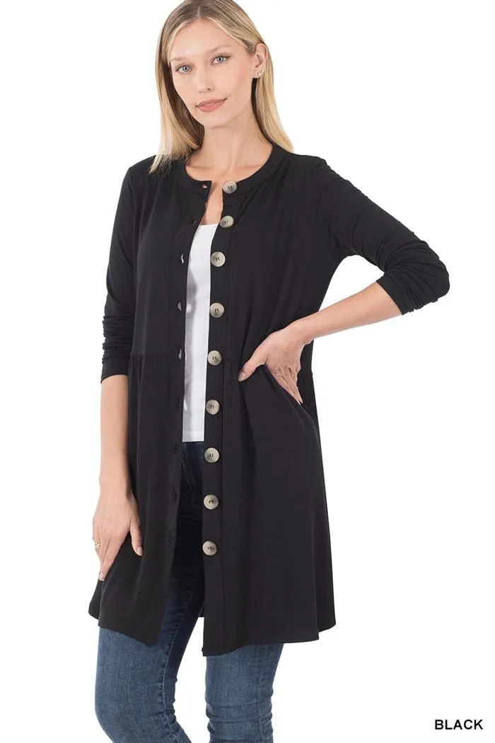 Shirred waist buttoned cardigan