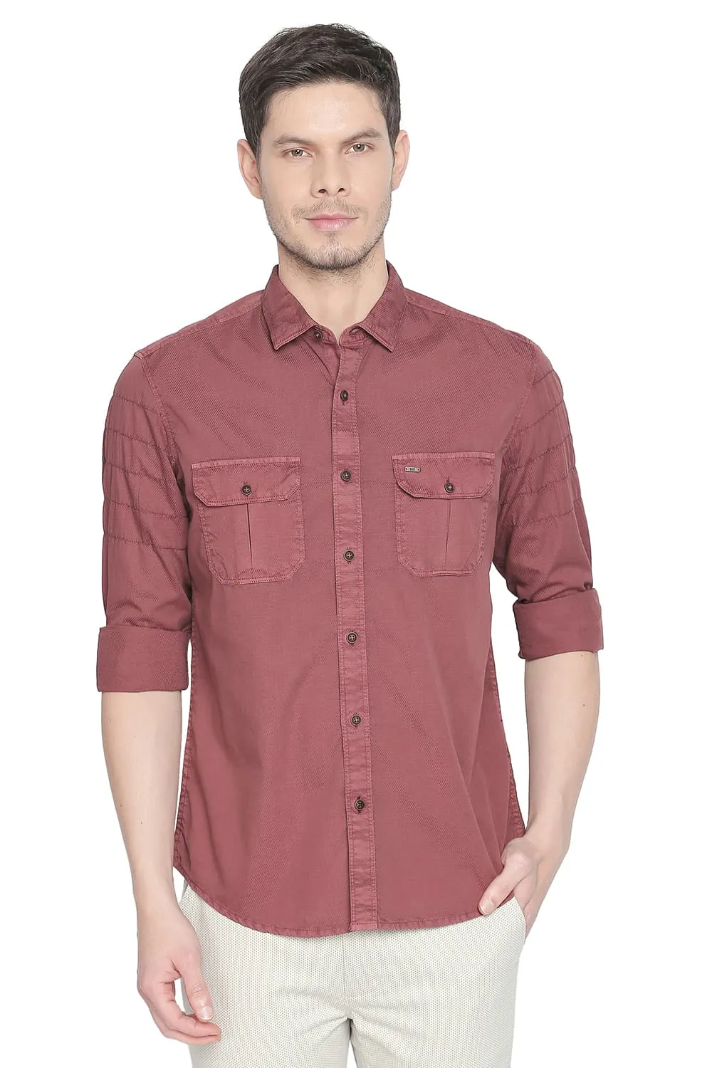 Slim Fit Garment Dyed Dobby Shirt