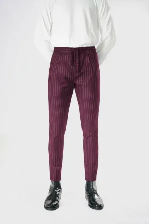 Standard Length Three Quarter Sleeve Wool Pants in Purple Pinstripe