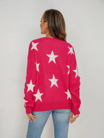 Star Round Neck Dropped Shoulder Sweater