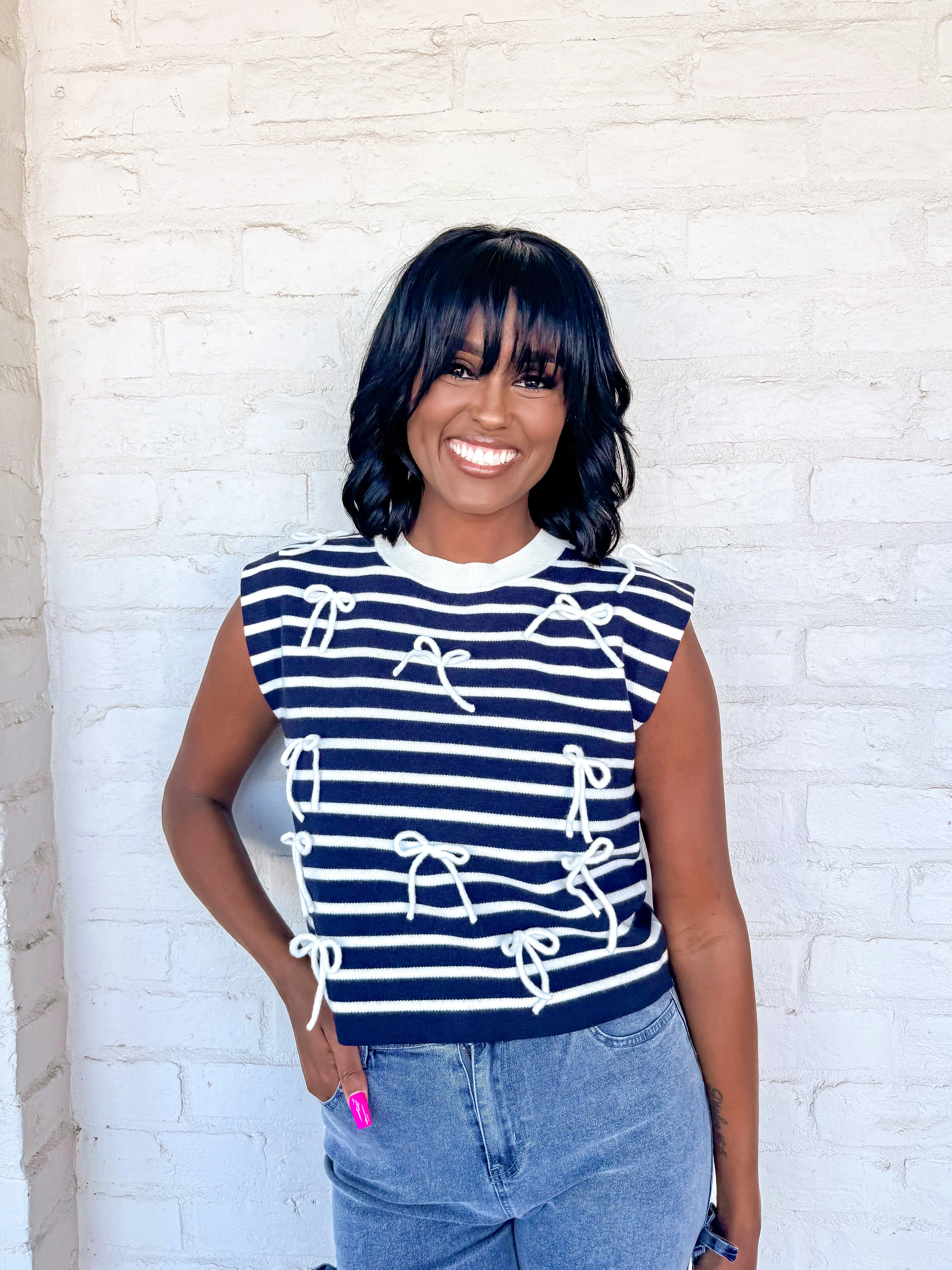 Striped Madness Navy Bow Top