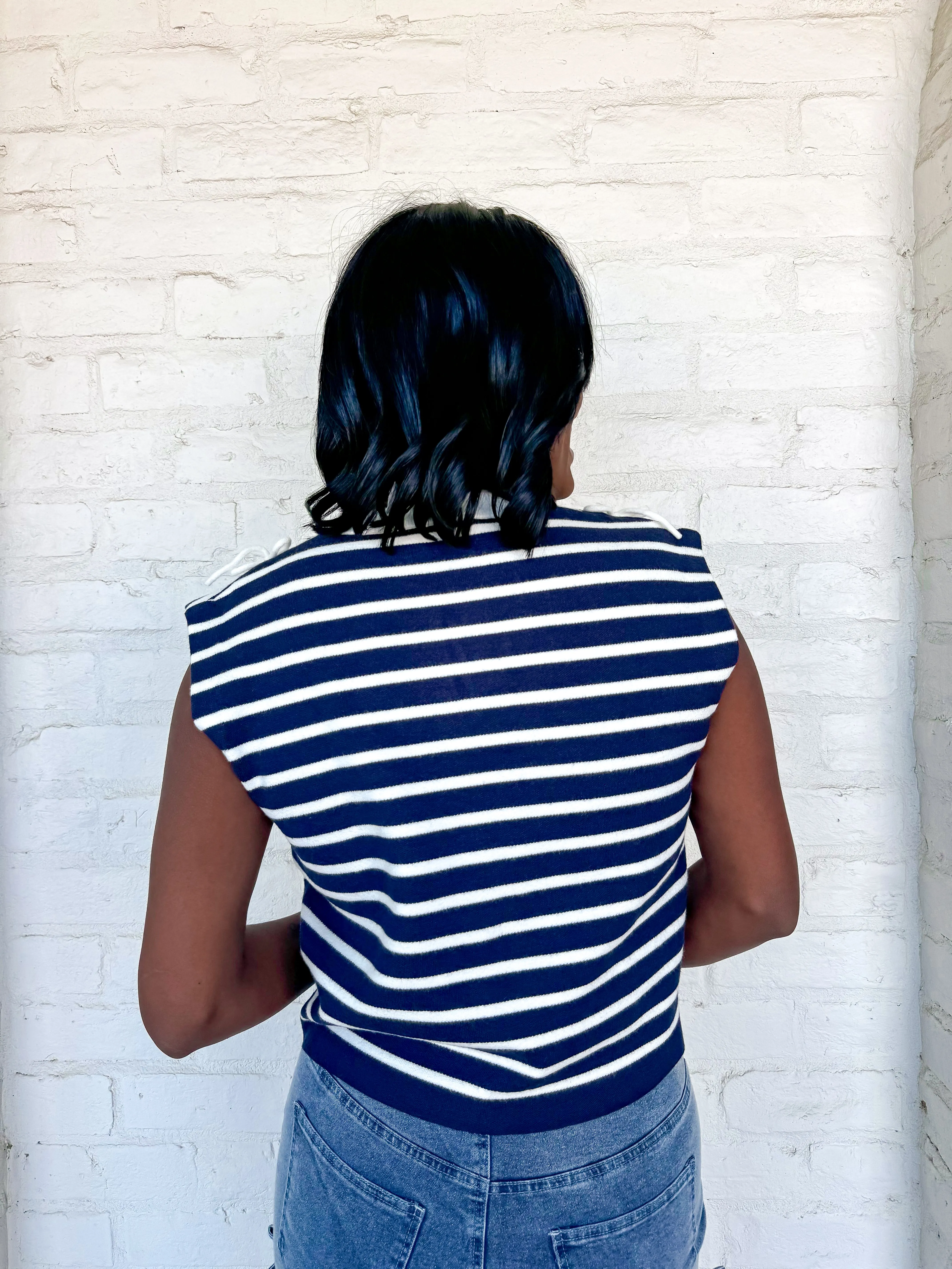 Striped Madness Navy Bow Top