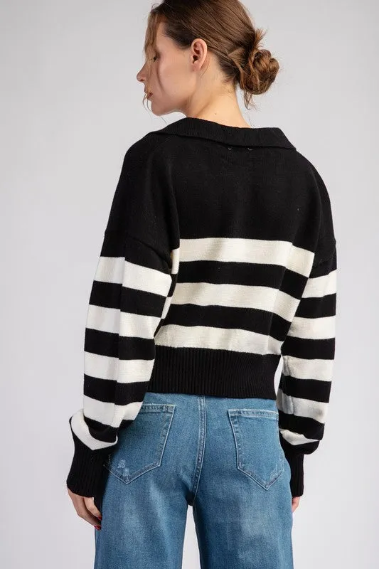 Stripped Cropped Sweater Top