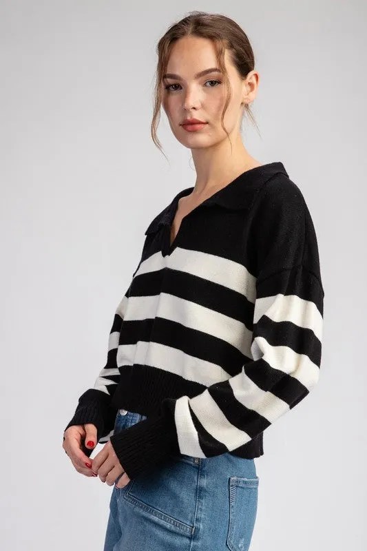 Stripped Cropped Sweater Top