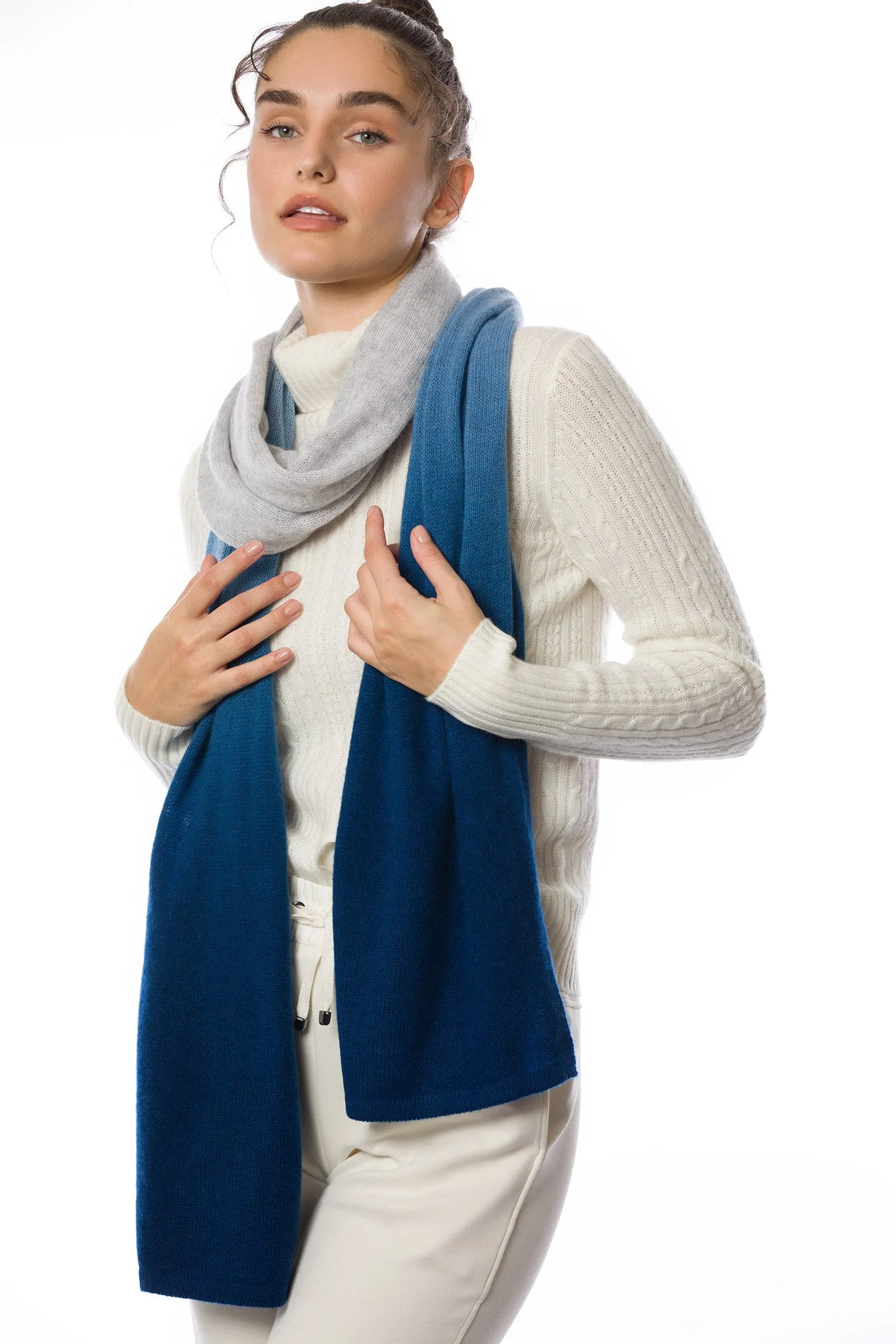 Sustainable Cashmere Lofty Scarf - Blue Dip-Dye