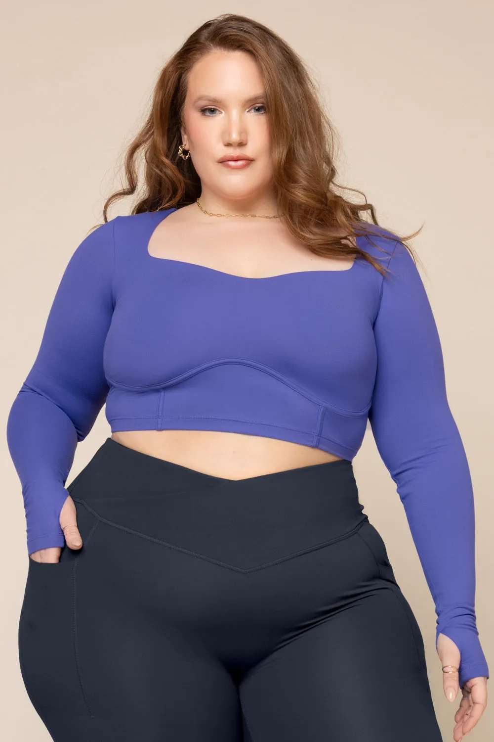 Sweetheart Long Sleeve Crop Top - Iris