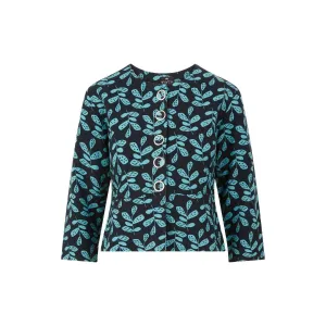 TIGI 14/16 Indigo Eco Leaf Print Cropped Button Jacket