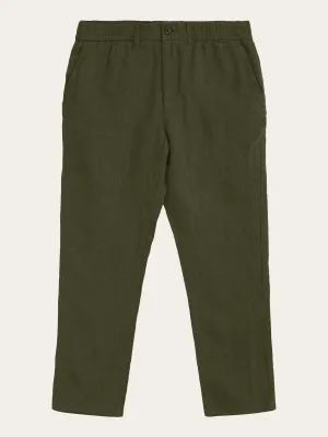 TIM tapered herringbone linen elastic waist string pants - GOTS/Vegan - Burned Olive