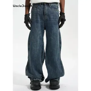 Twisted Wave Jeans for Men Loose Vintage Wide Leg Distressed Cargo Jeans