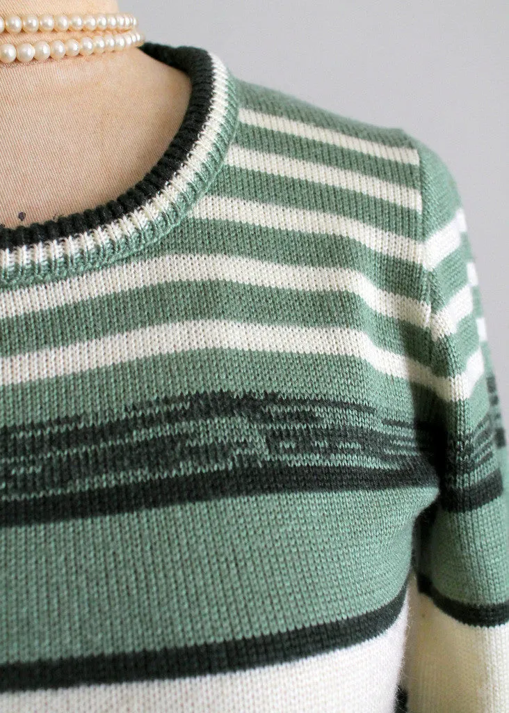 Vintage 1970s College Town Green Striped Sweater