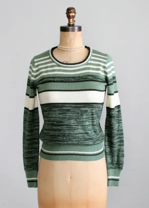 Vintage 1970s College Town Green Striped Sweater