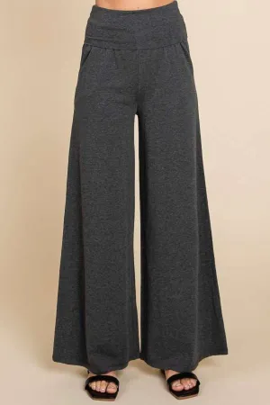 Wide Waistband High Waist Wide Leg Pants