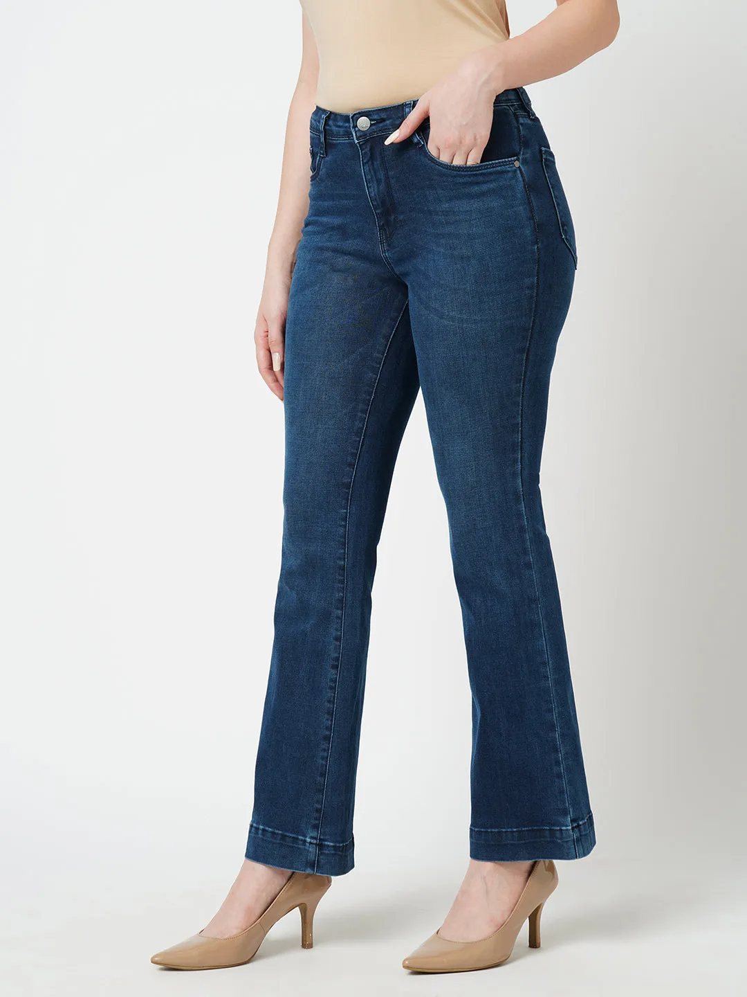 Women Dark Blue K5013 High Rise Flare Jeans