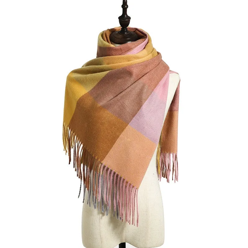 Women's Fall Winter Scarf Classic Tassel Plaid Scarf