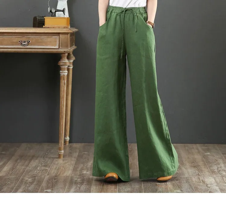 Womens Linen Pants - Loose Fitting Minimalist Elegant With Pocket - Womans Casual Pants - Soft Loose Pants - Wide Leg Trousers - Elastic