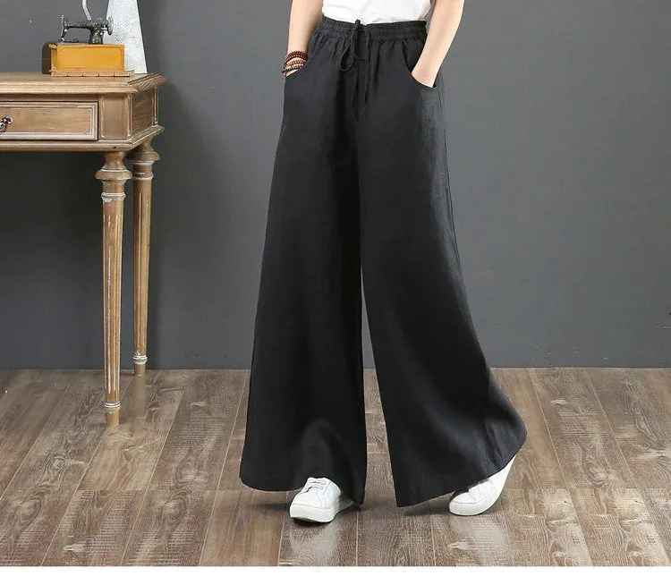 Womens Linen Pants - Loose Fitting Minimalist Elegant With Pocket - Womans Casual Pants - Soft Loose Pants - Wide Leg Trousers - Elastic